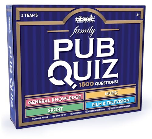 abeec Pub Quiz - Host Your Own Family Board Game With Topics on Films, History, Sport and Music - Game Night