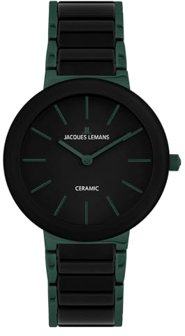 JACQUES LEMANS Damenuhr Herrenuhr Monaco Massiv Edelstahl/High-Tech-Ceramic massiv Edelstahl ip-Green 42-8K