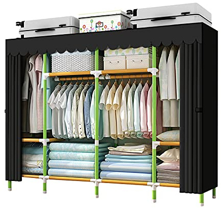 HESMENO Portable Wardrobe Portable Closet Storage Organizer Cloth Closet Colored Rods and Grey Cover Quick and Easy to Assemble, Extra Sturdy, Strong and Durable 200x43x168CM