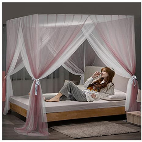 Betthimmel Sommerbett Baldachin Moskitonetz， Prinzessinnenzimmer Schlafzimmerdekoration Einzelbettvorhang, (Color : Pink, Size : 180X200cm/71X79in)
