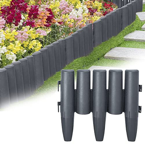 YRHome Rasenkante Kunststoff 11,2m Holzoptik Mähkante Beetumrandung Beeteinfassung Beetbegrenzung Palisade Garden Border Garten dekorativ, 1 Element (L x H): 28 x 24cm, Anthrazit
