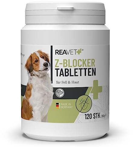 ReaVET Z-Blocker Tabletten 120 Stück – Mit Bierhefe, Schwarzkümmel & Kokos I 8 Monatsrationen für Hunde Aller Rassen & jeden Alters I Optimal für Hunde für Jede Jahreszeit