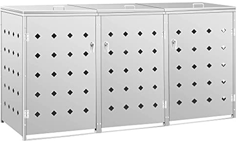Hommdiy Mülltonnenbox 1/2/3/4er Rostfrei Abschließbar Müllbox Mülltonne Mülltonnenverkleidung Gartenbox Müllcontainer Edelstahl 201 (3T)