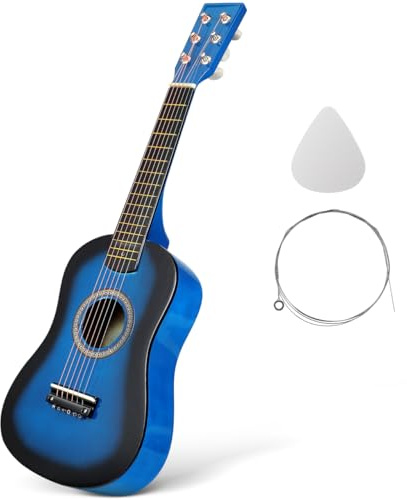 Toddmomy 1 x Kinder-Anfänger-Gitarre, 58,4 cm, 6 Saiten, Vintage-Stil, Akustikgitarre, Holzgitarre, Musikinstrumente für Kinder (blau)