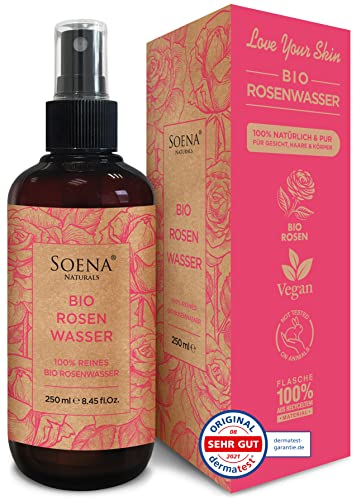 100% BIO ROSENWASSER | Natürliches Gesichtswasser - Beruhigt & Verfeinert Poren | Gesichtsreinigung ohne Alkohol | Für Gesicht Körper & Haare | 100% REIN - Damascena Rosen - Made in Germany