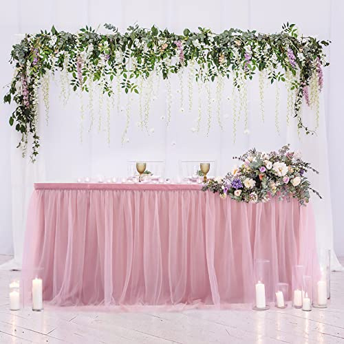 HBBMAGIC Dusty Rose Tüll Tischrock Tütü Tischröcke 275 * 76CM, Candy Tisch Tischdecke Tüll für Geburtstag Mädchen Dekoration, Baby Party,Candy Party,Candy Bar,Hochzeit, Ohne Led