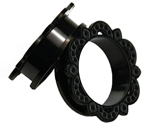 Gualiy 2 STK Titan Ohr Flesh Tunnel, Ear Plugs Tunnel 12mm Hohl Blume Muster Schwarz Tunnel Plug Set