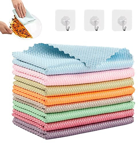 Shiny Wipes Cleaning Cloths,Streak Free Miracle Cleaning Cloths,Reusable Lint Free Fish Scale Cloth,Microfiber Glass Cleaning Cloths for Washing Glass, Mirrors, Dishes ( Color : 10pcs , Size : 11.81*1