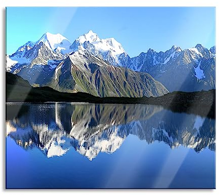 Berge am See Herdabdeckplatte & Spritzschutz aus Echtglas | Für Herd-Kochfelder | 60x52 cm