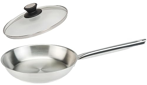 SKK Flachrand-Pfanne Induktion Ø 20 cm - 18/10 Edelstahl Bratpfanne - Gastro Edelstahlpfanne & Glasdeckel mit Edelstahlrand