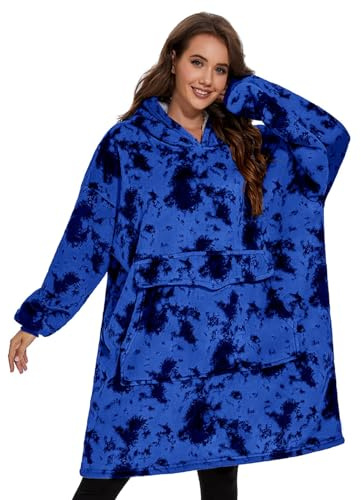 GOYYNA Wearable Blanket Hoodie, Oversized Sweatshirt Blanket Giant Hood Pocket and Sleeves for Adult, Warm &Cozy Hooded Blanket Gifts for Women Men Tie Dye Blue