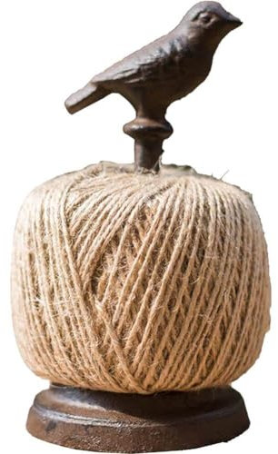 Fopytu Cast Iron Garden Twine Holder Set, Cast Iron Hemp Rope Roll Holder with Scissors Figurines for Crafting, Gardening