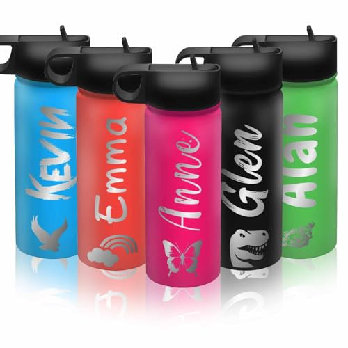 personalisierte Wasserflasche mit Namen - Benutzerdefinierte isolierte Wasserflasche für Kinder -Personalisierte Wasserflasche mit Strohhalm für Männer, Frauen, Mädchen, Jungen, Büro, Schule - 500ml