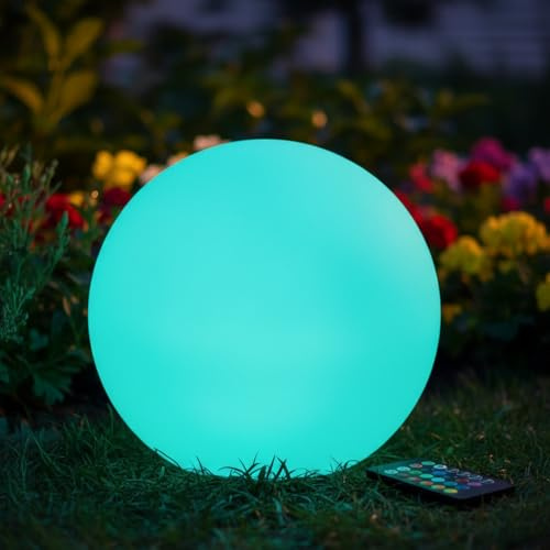 12-inch Dimmable Solar Globe Light, RGB 16 Color Changing Large Glowing Orb Light w/Remote, Waterproof Outdoor Solar Ball Lights with Ground Stake, Perfect for Backyard Garden Poolside