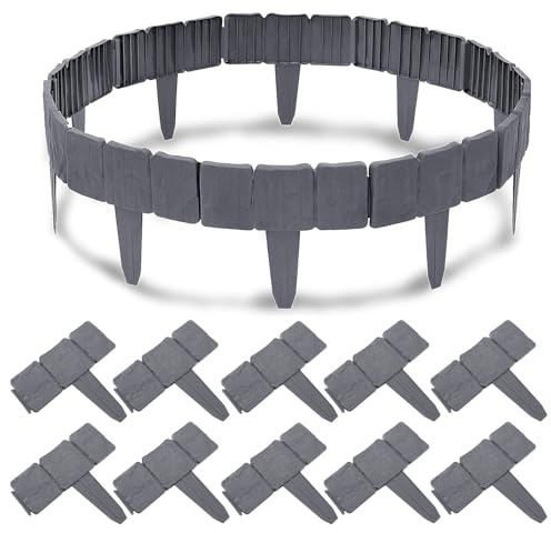 LILIIN Steinoptik Rasenkante Kunstoff 7,5m Beeteinfassung PP Beetumrandungen mähkante dekorative Beetumrandung Rasenkante Gartenpalisade Beetzaun für den Garten, 1 Element BxHxT: 25x23x1 cm, Anthrazit