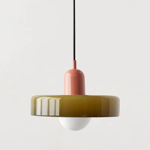 Nordische moderne Makronen Pendelleuchte mit Glas Lampenschirm Kücheninsel Hängelampe Wohnzimmer Schlafzimmer Art Deco Pendelleuchten Kronleuchter (Green 4)