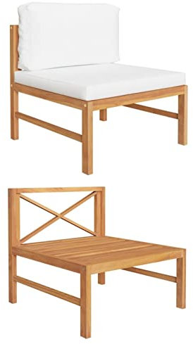 CIADAZ Mittelsofa mit Creme Kissen, Lounge Sofa Outdoor, Garten Loungemöbel, Gartensofa, Gartenlounge, Balkon Set Möbel, Teak Massivholz