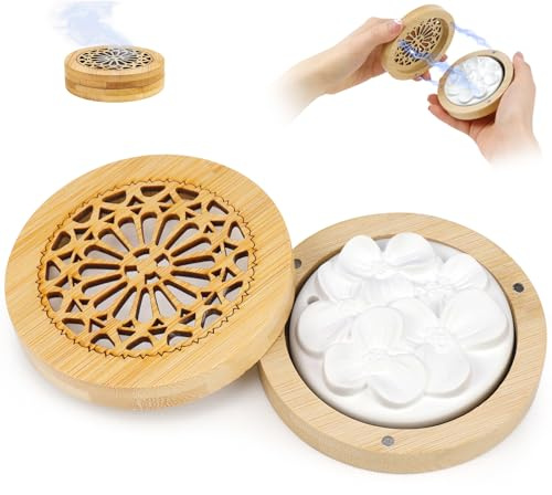 Difusor Aceites Esenciales Sin Agua Difusor de Aceites Esenciales Aire Aromático Piedra con Caja de Incienso de Madera para Sala de Estar Baño Coche Aromaterapia y Decoración