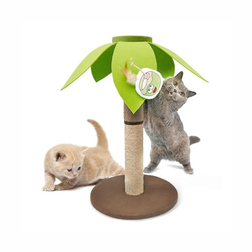 Rascador para Gatos Fofos en Forma de Palmera de Coco con Cuerda de sisal Natural, Juguete con Plumas y Catnip, fácil de Montar, para Todas Las Razas de Gatos y Gatitos