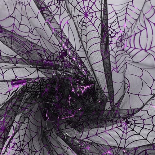 Halloween Spinnennetz Stoff Schwarzer Spinnennetz Netzstoff Halloween Violett Spinnen Dekostoff Tüll für Halloween DIY Dekorationen Party 150 x 180 cm