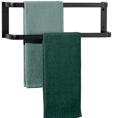 Mooche Schwarzer Handtuchhalter Wand Doppelter Handtuchstange 40 cm | Handtuchhalter Schwarz, Geschirrtuchhalter Edelstahl SUS304, Handtuchständer für Küche, Badezimmer, Wohnzimmer, Schlafzimmer
