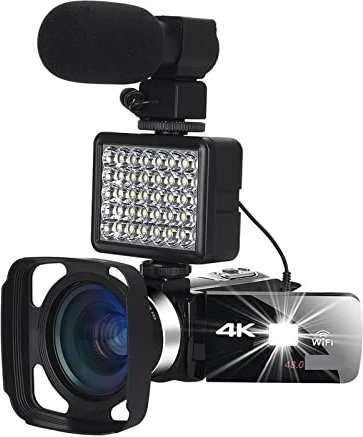 Videocamera digitale Videocamere digitali professionali 4K Blogger Live Cast Streaming Camcorder for UHD 18X Zoom Vlog Webcam Videoregistratore Cattura ogni momento vividamente(128G SD Card,MIC Light