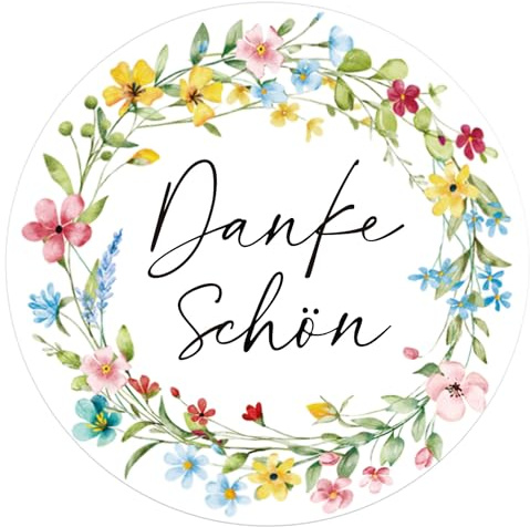 MEJOSER 120 Stk Danke Aufkleber 4cm, Dankeschön Geschenke Sticker Rund, Hochzeit Etiketten Selbstklebend, Blumen Thank You Vielen Dank Deko für Kommunion Konfirmation Taufe Geschenktüten