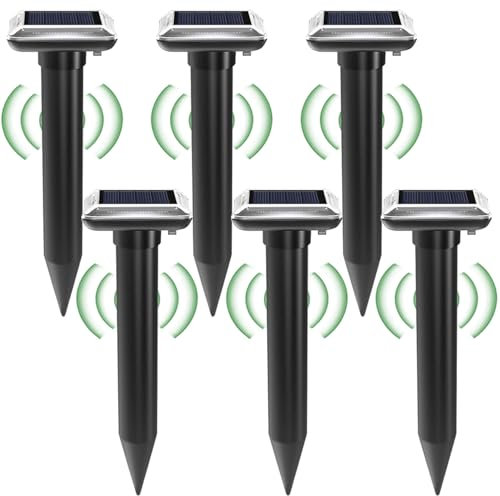 Solar Maulwurf Vertreiber, 6 Stück Solar Maulwurfschreck, Wühlmausschreck,Ultraschall Wühlmäuse zu Vertreiben, IP66 Wasserdicht und Staubdicht,Maulwurfvertreiber für Den Rasen Garten (schwarz)