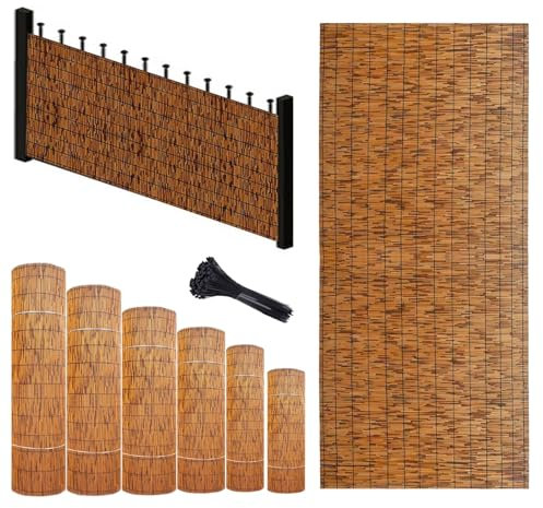 BZCKBZ Brauner Zaunschutz, Sondergröße, 50–130 cm H Lichtfilternde Schilfrohrmatte NatürlicherSchilfzaun Für Terrasse/Garten, Einfach Zu Installierender Sichtschutzzaun(90x600cm(3.0x19.7FT))