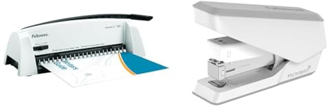 Fellowes Rilegatrice a Dorsi Starlet 2+, 12 Fogli + Fellowes Cucitrice LX840 a metà striscia con Tecnologia Easy-Press e Rivestimento in Microban, Capacità 25 Fogli, Colore Bianco
