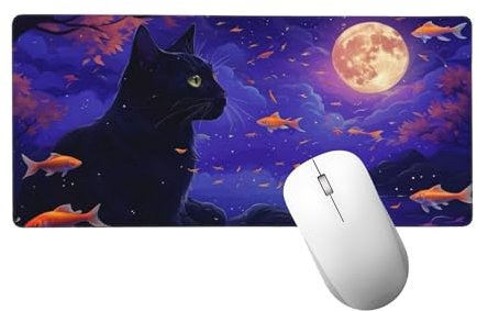 Tapis de Souris Noir Tapis de Souris XXL 1400 x 600 mm, Grand sous Main Bureau Gaming avec Bords Surpiqués et Dos Antidérapant, Chat Mouse Pad Gamer pour Clavier et Souris, Cadeaux pour Hommes H-231