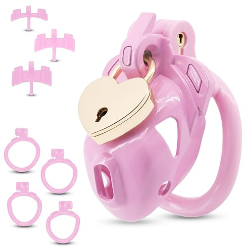 BDSMAGE Peniskäfig mit 2 Schlösser,Chastity Cage Male mit Herzförmiges Schloss,Keuschheitskäfig Keuschheitsgürtel Sex Toyset Herren Penis Käfig mit 4 Cockringe extrem (Rosa, M)