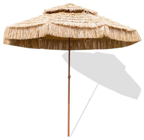 300cm Ombrellone da Giardino, Ombrellone da Spiaggia Hawaiano Antivento a 2 Livelli, per Cortile, Bordo Piscina, Terrazza