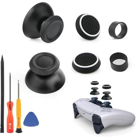 RongZy 2Pack for PS5 Thumbsticks Replacement for Playstation 5 Thumbstick Grip with Thumb Caps with Protective Ring and Tools( Black)