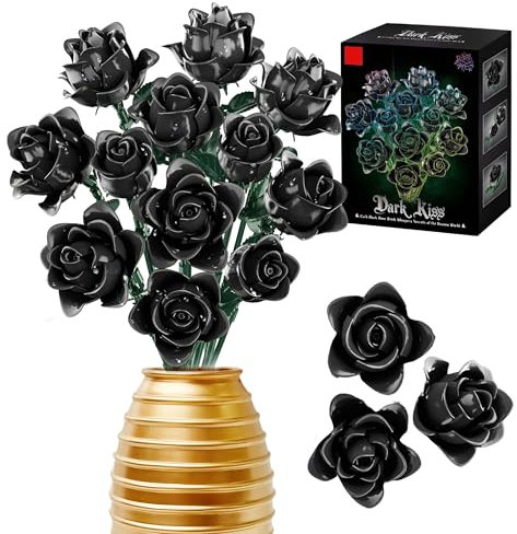 Bouquet de roses noires - Kit de construction pour adultes - Collection botanique - Blocs de construction - Jouet - Fleurs artificielles pour la décoration du bureau à domicile (585 pièces)