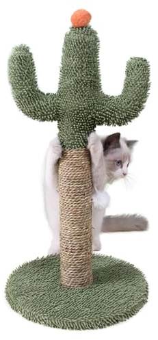 Arbre à chat en forme de cactus – Chats d'intérieur, très grande niche | Tour à chat avec griffoir, grand hamac, boule suspendue et perchoir supérieur, 79 cm vert, poteaux à griffer naturels en tissu