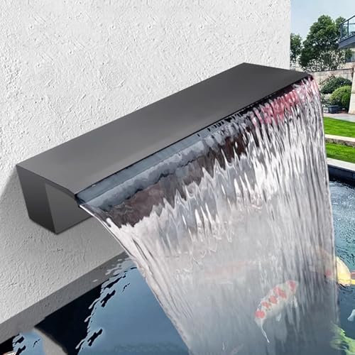STDZQCWY Wasserfall-Poolbrunnen mit Anschlussstück, 20–80 cm Wasserspiel-Überlauf, rechteckige Wasserfallklinge aus Edelstahl 304 für Gartenteich, Swimmingpool