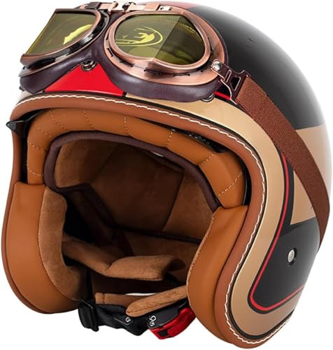 Générique Retro Casque Demi Jet, Casque Jet Vintage, Casque Moto Scooter, Casque Bol Homologué ECE Casque De Protection for Hommes Et Femmes, Casque De Cyclomoteur avec Lunettes