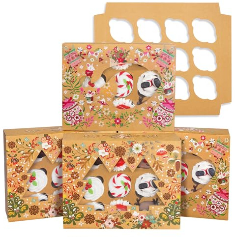 Gcardist Weihnachten 12Packs 12 Cupcake Boxen mit Fenster Cupcake Box 33x25,4x8,89 cm Bäckerei Boxen für Cupcakes 12 Cupcake Carriers für Weihnachten