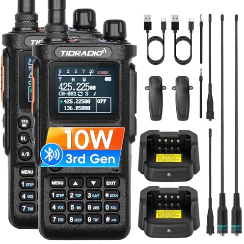 (3rd Gen) TIDRADIO TD-H8 10w Ham Radio APP/Web Bluetooth Programming 8-Band | Freq Copy, DTMF, NOAA Weather, 2500mAh Walkie Talkies for Adults Long Range, Airband Reception Two Way Radio-Black,2 Pack