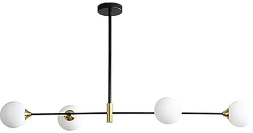 Myxbhgs Lampada a Sospensione Moderna e Minimalista a 4 luci G9 da 39,4 Pollici, Corpo in Ferro Nero e Oro con Paralume in Vetro e Asta Regolabile da 7,87 a 11,81 Pollici per Soggiorno, Ufficio, Bar.
