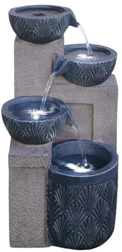 Festive Lights - 42 cm graues LED-beleuchtetes solarbetriebenes Wasserspiel in Steinoptik – Gartenbrunnen aus Polyresin für den Außenbereich, Timer-Funktionen, Außenpanel, IP44-bewertet, 5 m Kabel im
