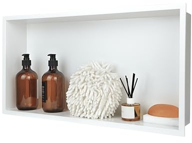 IKITRAEE Edelstahl Wandnische für Dusche – Einzelne wandmontierte wasserdichte Duschablage, passend für vorhandene Fliesen, Weiß 60x30x10 cm