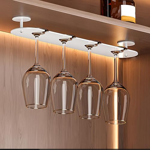 JCVCCV Portabicchieri da Vino Sottopensile Porta Calici in Metallo Organizer per Bicchieri da Vino Gancio per Riporre Bicchieri per Bar E Cucina 2-4 File(Bianco,45x8cm/17.7x3.1in)