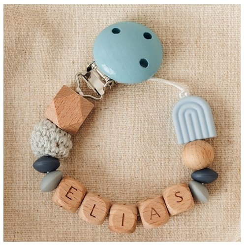 Storchenkind® – Liebevolles, handgemachtes Babyaccessoire, personalisiert mit Namen (grün) (hellblau)