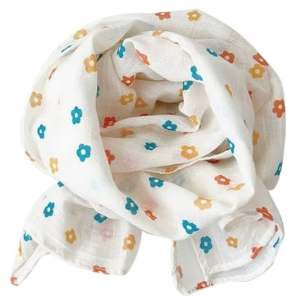 Belsen Summer Soft Cute Print Scarf for Kids Boy Girl Casual Travel Scarf 60×10 (Little Flower/White)