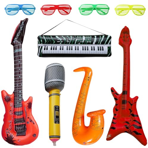 Pack of 9 Air Guitars for Inflating - Inflatable Props Set, Photo Box Accessories, Party Accessories, Air Guitars for Inflating, Photo Box Accessories for Wedding, Birthday, Party - Balloons and
