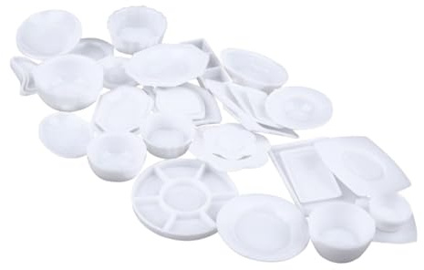 HANABASS 33 pièces Miniatures de Vaisselle Blanche pour Maison de Poupée Accessoires Cuisine Jouets Décoratifs Set de Plaques et Tasses Miniatures pour Garçon Fille et Décoration