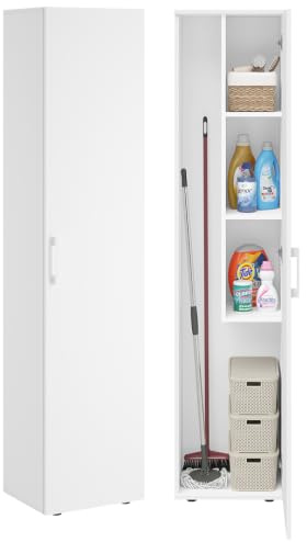 Bellamio Apol Besenschrank 40 cm, Schrank Weiß aus Holz mit Staubsaugerfach