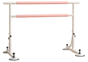 Ballettstange, verstellbare Höhe 85–110 cm, doppelte Tanzstange mit weicher Schaumstoffpolsterung, rosa und weiße Stahlkonstruktion, Sicherheitsverriegelungsstifte, Heimstudio-Übung